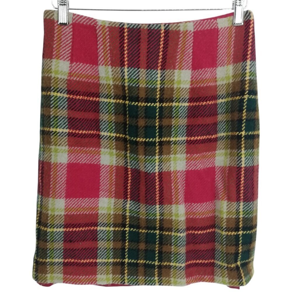 Vintage Chadwicks Plaid Wool Pencil Skirt Red Size 8P Petite Red 90s Preppy Y2K